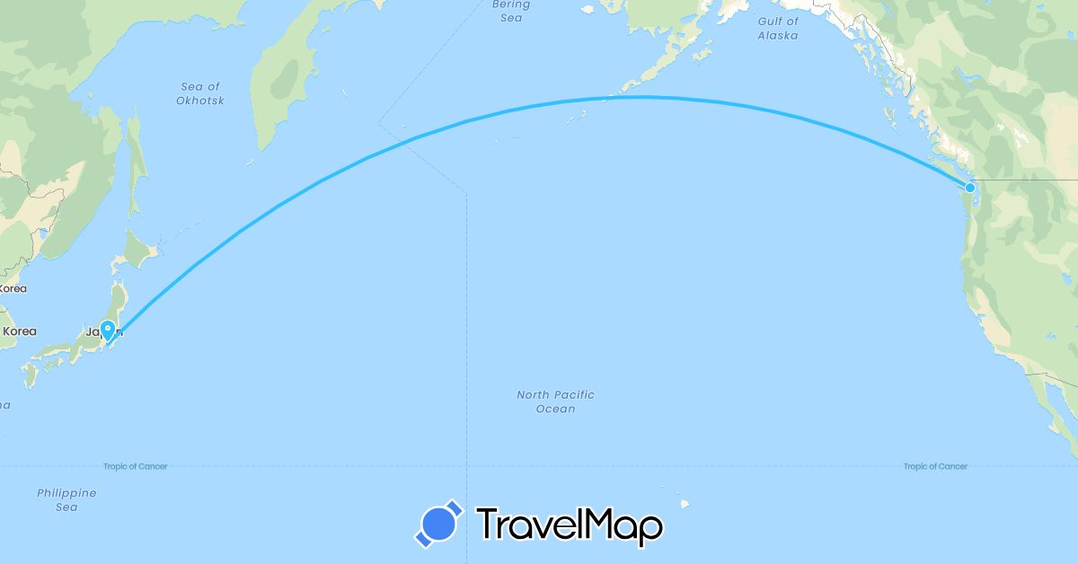 TravelMap itinerary: driving, boat in Canada, Japan (Asia, North America)